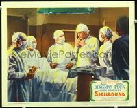 1w327 SPELLBOUND lobby card '45 Alfred Hitchcock, doctor Gregory Peck prepares to start operation!