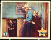 1w331 STAR PACKER lobby card R30s wonderful image of John Wayne, pretty girl & bad guy with guns!