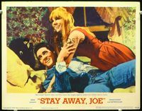 1w334 STAY AWAY JOE lobby card '68 Elvis Presley wrestles and laughs with beautiful Quentin Dean!