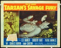1w354 TARZAN'S SAVAGE FURY LC #2 '52 Lex Barker is seduced in close up by Dorothy Hart as Jane!