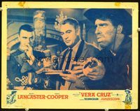 1w379 VERA CRUZ movie lobby card #6 '55 Gary Cooper is disgusted by Burt Lancaster's eating habits!