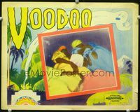 1w381 VOODOO movie lobby card '30s wacky art of sleeping natives, cool spooky ghost border art!