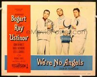 1w387 WE'RE NO ANGELS lobby card #3 '55 great portrait of Humphrey Bogart, Aldo Ray & Peter Ustinov!