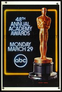 1x008 48TH ANNUAL ACADEMY AWARDS one-sheet  '76 huge image of Oscar statuette, ABC Television!