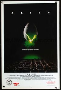 1x021 ALIEN video 1sh R86 Ridley Scott outer space sci-fi monster classic, cool hatching egg image!