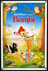 1x046 BAMBI one-sheet poster R88 Walt Disney cartoon deer classic, great image of forest animals!
