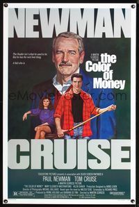 1x100 COLOR OF MONEY 1sheet '86 Robert Tanenbaum artwork of Paul Newman & Tom Cruise playing pool!