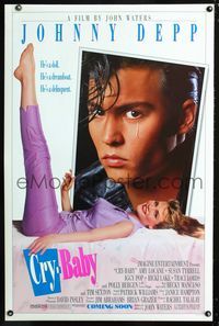 1x117 CRY-BABY DS advance one-sheet poster '90 John Waters, Johnny Depp is a delinquent dreamboat!
