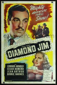 1x132 DIAMOND JIM 1sheet R40s Edward Arnold, Jean Arthur, Cesar Romero, written by Preston Sturges!