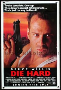 1x134 DIE HARD advance one-sheet movie poster '88 Bruce Willis vs twelve terrorists, crime classic!