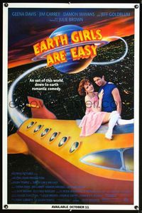 1x151 EARTH GIRLS ARE EASY video one-sheet  '89 Geena Davis & alien Jeff Goldblum on space ship!