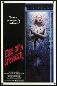 1x162 EYES OF A STRANGER one-sheet  '81 really creepy image of dead girl packed in telephone booth!
