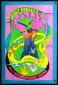1x163 FANTASIA one-sheet movie poster R70 Disney musical classic, really wild psychedelic artwork!