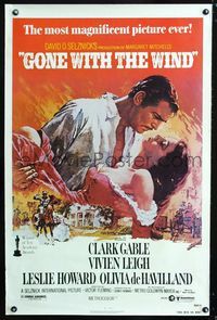 1x187 GONE WITH THE WIND 1sheet R80 Clark Gable & Vivien Leigh romantic close up by Howard Terpning!