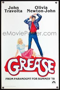 1x190 GREASE teaser one-sheet movie poster '78 John Travolta & Olivia Newton-John classic musical!