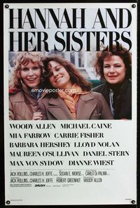 1x198 HANNAH & HER SISTERS one-sheet  '86 Woody Allen, Mia Farrow, Carrie Fisher, Barbara Hershey