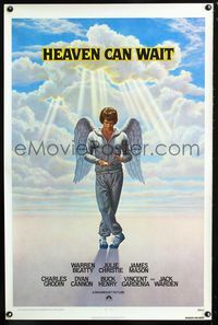 1x199 HEAVEN CAN WAIT yellow title one-sheet movie poster '78 art of angel Warren Beatty, football!