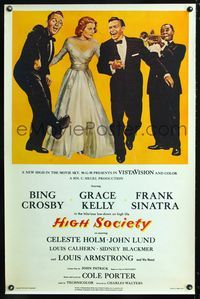 1x205 HIGH SOCIETY studio-issued reproduction 1sh '80s Frank Sinatra,Bing Crosby,Grace Kelly,Satchmo