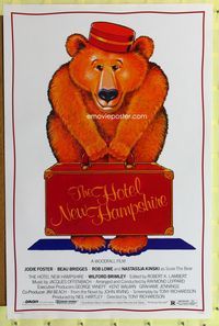 1x211 HOTEL NEW HAMPSHIRE one-sheet  '84 Jodie Foster, Beau Bridges, Rob Lowe, Seltzer bear art!