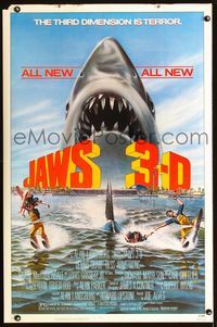 1x223 JAWS 3-D 3-D one-sheet  '83 great Gary Meyer shark artwork, the third dimension is terror!