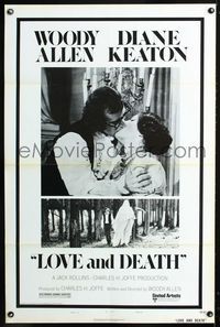 1x258 LOVE & DEATH style B one-sheet poster 75 Woody Allen & Diane Keaton romantic kiss close up!