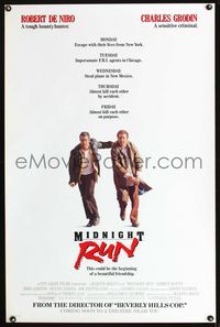1x282 MIDNIGHT RUN advance one-sheet  '88 Robert De Niro with Charles Grodin who stole $15 million!