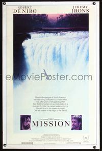 1x283 MISSION one-sheet movie poster '86 Robert De Niro, Jeremy Irons, cool waterfall artwork!