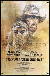 1x284 MISSOURI BREAKS advance one-sheet  '76 art of Marlon Brando & Jack Nicholson by Bob Peak!