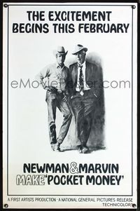 1x326 POCKET MONEY heavy stock teaser 1sh '72 cool full-length portrait of Paul Newman & Lee Marvin!