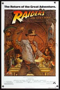 1x339 RAIDERS OF THE LOST ARK one-sheet poster R82 great artwork of Harrison Ford by Richard Amsel!