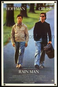 1x342 RAIN MAN advance 1sh '88 great image of Tom Cruise & autistic Dustin Hoffman, Barry Levinson