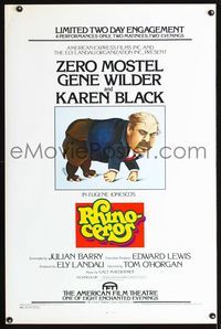 1x352 RHINOCEROS one-sheet poster '74 Zero Mostel, Gene Wilder, wacky fantasy artwork by Hedda!