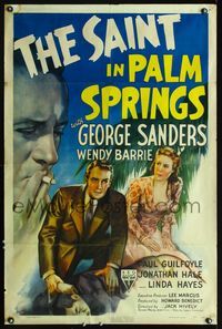 1x363 SAINT IN PALM SPRINGS one-sheet  '41 artwork of detective George Sanders & Wendy Barrie!