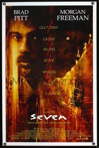 1x375 SEVEN DS one-sheet movie poster '95 great close headshots of Morgan Freeman & Brad Pitt!