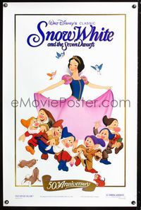 1x389 SNOW WHITE & THE SEVEN DWARFS foil one-sheet poster R87 Walt Disney animated cartoon classic!