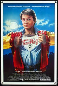 1x436 TEEN WOLF one-sheet poster '85 great artwork of teenage werewolf Michael J Fox by L. Cowell!