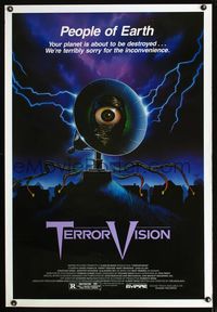 1x440 TERRORVISION one-sheet movie poster '86 wild creepy eyeball in satellite horror artwork!