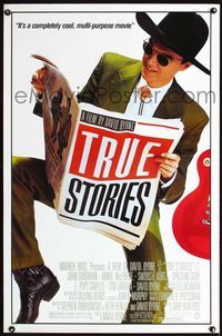 1x457 TRUE STORIES style B 1sheet '86 giant image of star & director David Byrne reading newspaper!