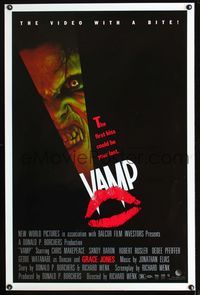 1x465 VAMP video one-sheet  '86 great kissing vampire lips image, the first kiss could be your last!