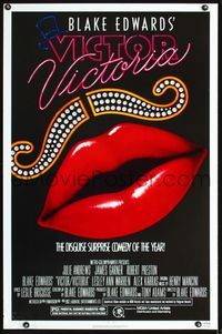 1x470 VICTOR VICTORIA one-sheet poster '82 Julie Andrews, Blake Edwards, cool lips & mustache art!