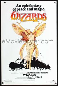1x491 WIZARDS style B one-sheet  '77 Ralph Bakshi, best completely different artwork of fairy girl!