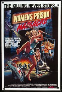 1x492 WOMEN'S PRISON MASSACRE one-sheet poster '85 really wild artwork, the killing never stops!