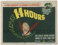 1y006 14 HOURS movie title lobby card '51 Paul Douglas, Barbara Bel Geddes, cool clock artwork!