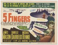 1y009 5 FINGERS title card '52 James Mason, Danielle Darrieux, true story of the most fabulous spy!