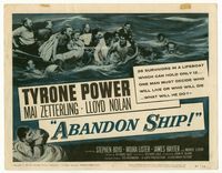 1y010 ABANDON SHIP title card '57 Tyrone Power & 25 survivors in a lifeboat which can hold only 12!
