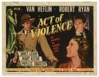 1y015 ACT OF VIOLENCE title lobby card '49 Fred Zinnemann, Janet Leigh, Van Heflin, Robert Ryan