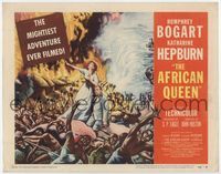 1y022 AFRICAN QUEEN movie title lobby card '52 artwork of Humphrey Bogart & Katharine Hepburn!