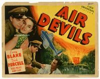 1y023 AIR DEVILS title lobby card '38 aviators Larry Blake & Dick Purcell both love Beryl Wallace!