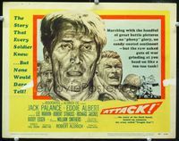 1y031 ATTACK movie title lobby card '56 Robert Aldrich, cool close up artwork of Jack Palance!