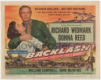 1y035 BACKLASH movie title lobby card '56 Richard Widmark knew Donna Reed's lips but not her name!